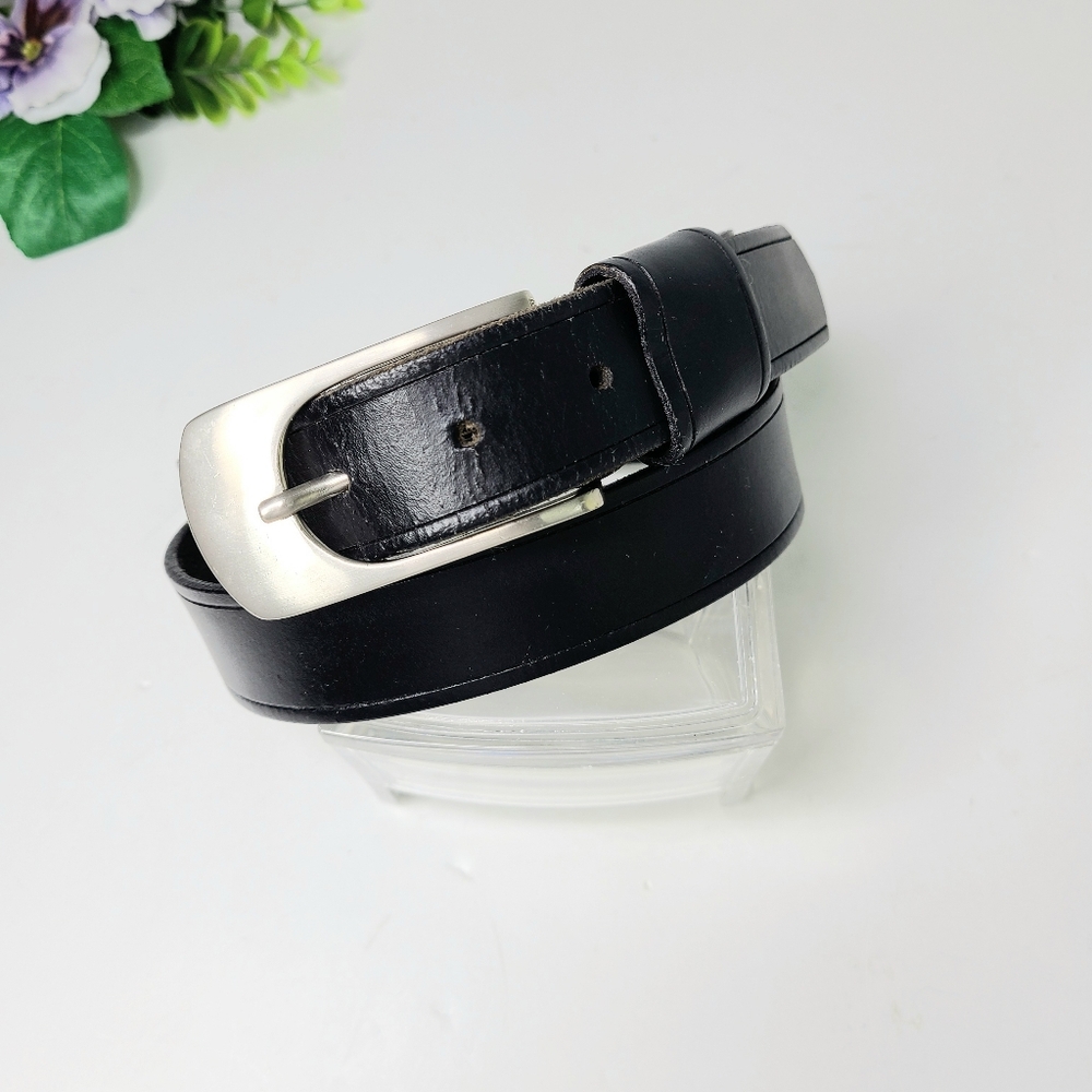 Claudia Barnes Black Genuine Leather Brass Buckle Belt
